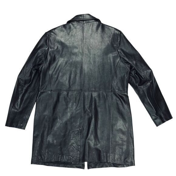 Kathy Ireland Genuine Leather Jacket Womens L Black Single Breasted Classic Coat - Picture 5 of 16